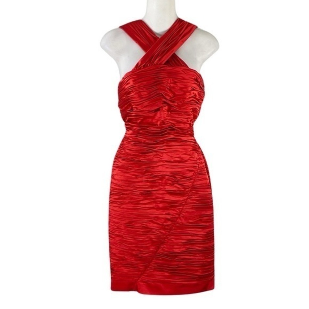 Calvin Klein Red Ruching Halter Straps Bodycon Dress